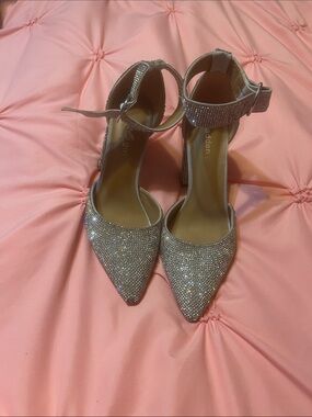 Steve Madden Sparkling Silver Pointed-Toe Ankle-Strap Heels